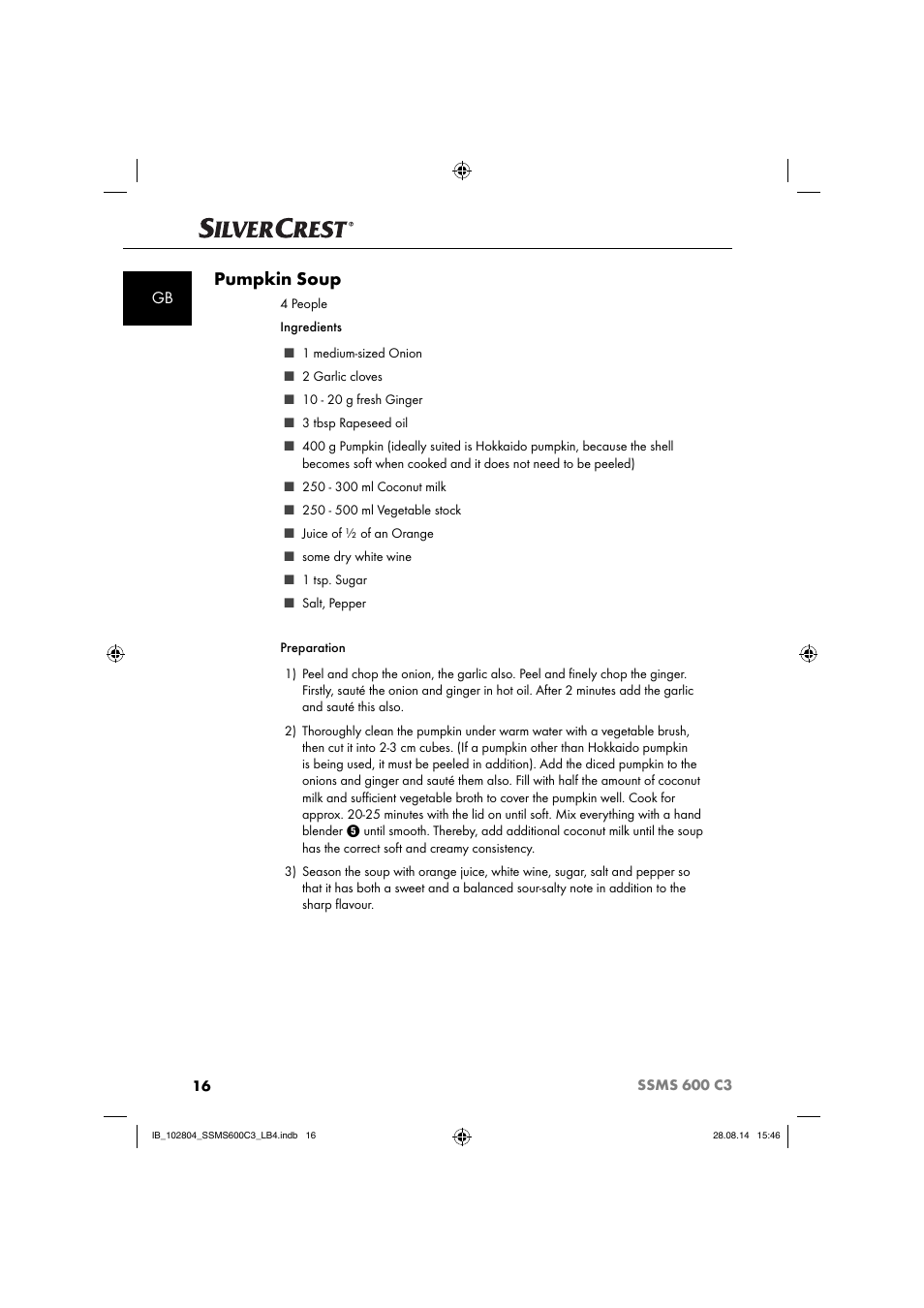 Pumpkin soup | Silvercrest SSMS 600 C3 User Manual | Page 19 / 130