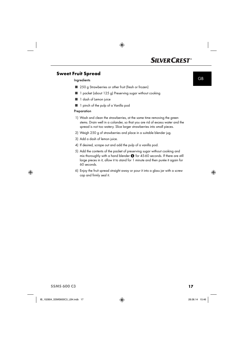 Sweet fruit spread | Silvercrest SSMS 600 C3 User Manual | Page 20 / 130