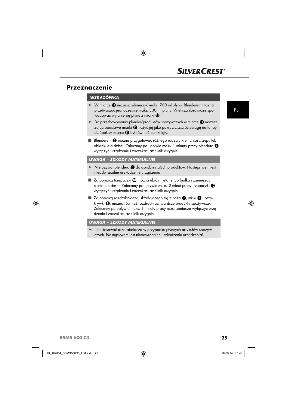 Przeznaczenie | Silvercrest SSMS 600 C3 User Manual | Page 28 / 130
