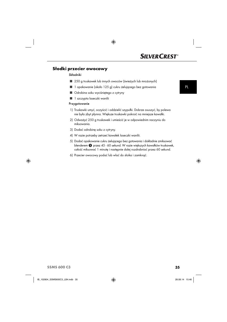 Słodki przecier owocowy | Silvercrest SSMS 600 C3 User Manual | Page 38 / 130