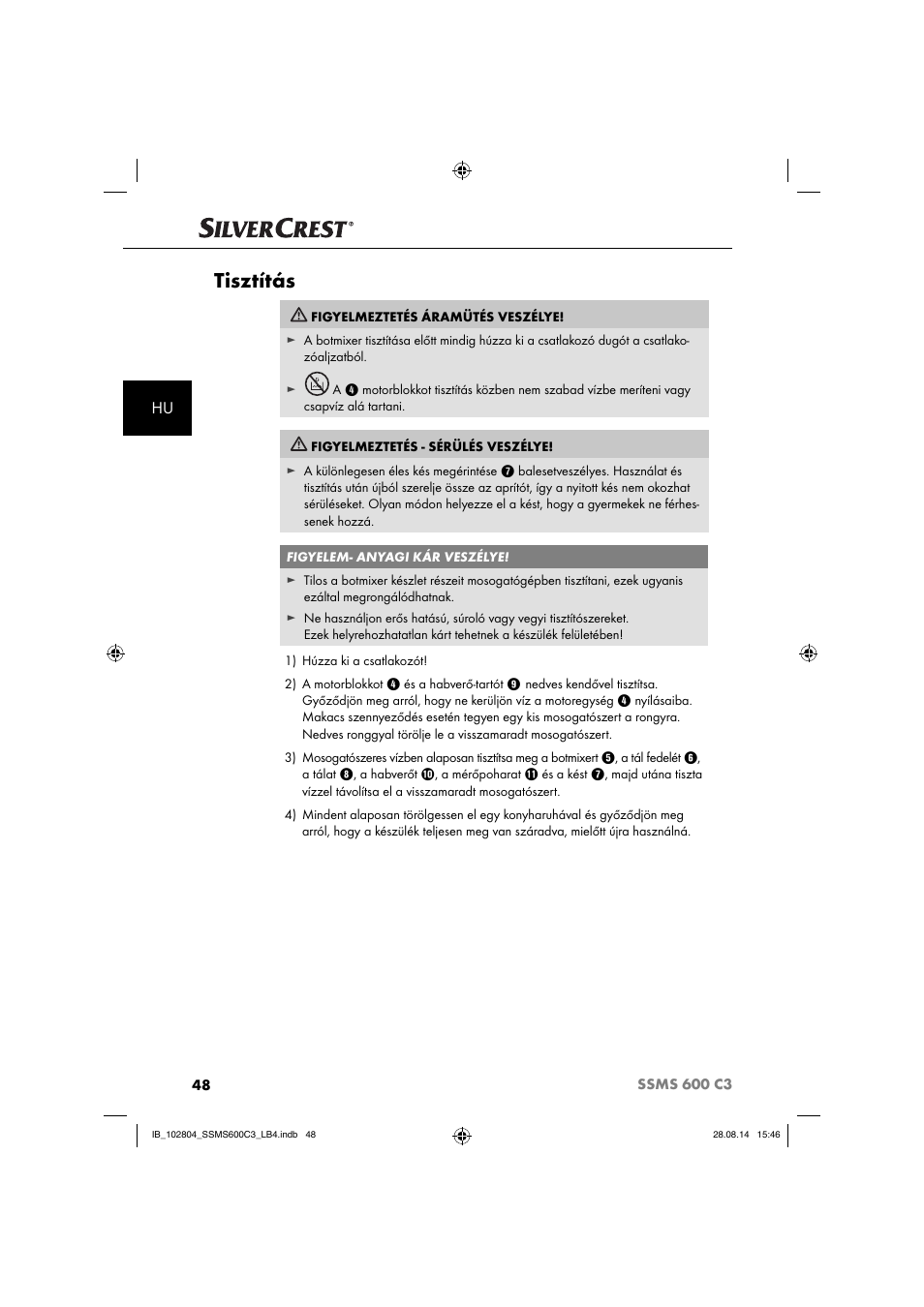 Tisztítás | Silvercrest SSMS 600 C3 User Manual | Page 51 / 130