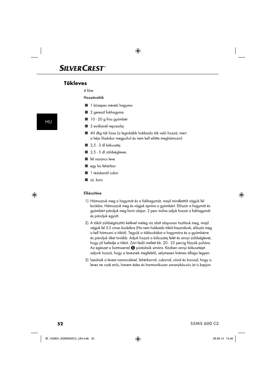 Tökleves | Silvercrest SSMS 600 C3 User Manual | Page 55 / 130