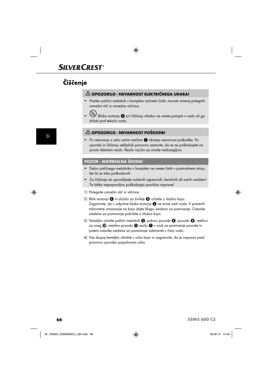 Čiščenje | Silvercrest SSMS 600 C3 User Manual | Page 69 / 130