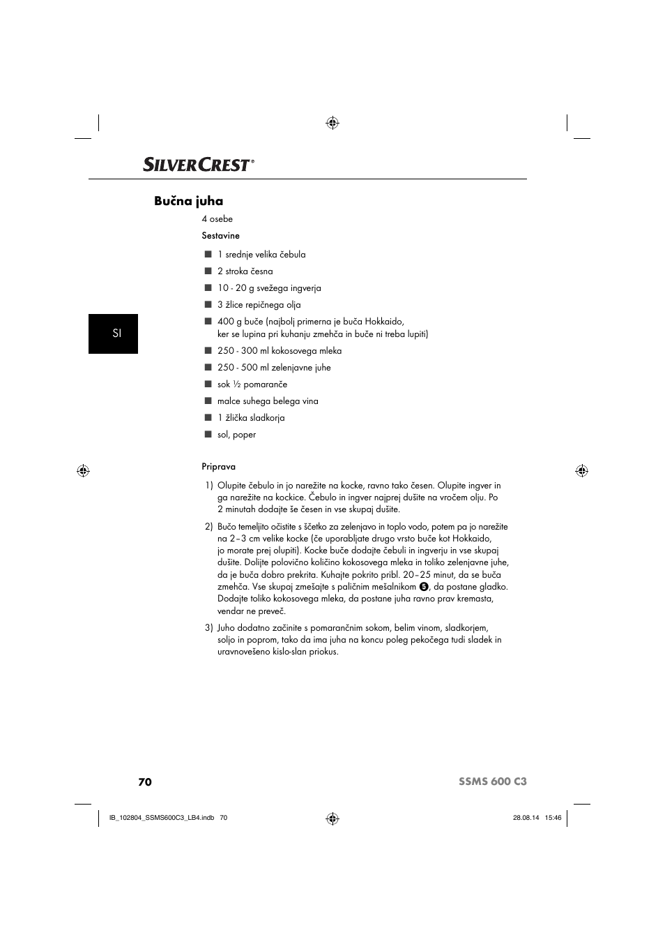 Bučna juha | Silvercrest SSMS 600 C3 User Manual | Page 73 / 130