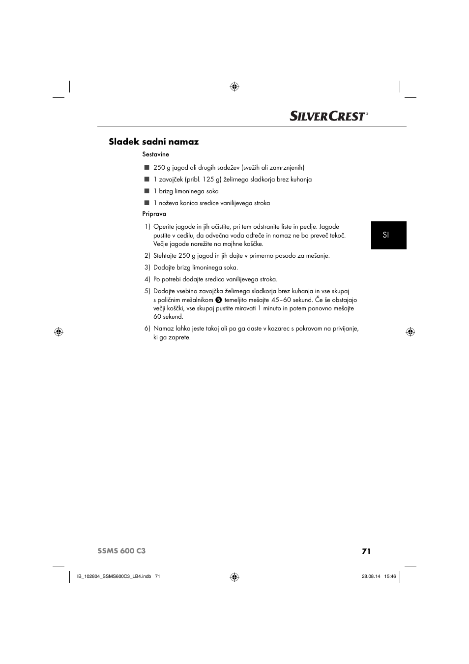 Sladek sadni namaz | Silvercrest SSMS 600 C3 User Manual | Page 74 / 130