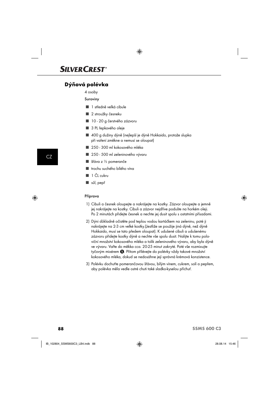 Dýňová polévka | Silvercrest SSMS 600 C3 User Manual | Page 91 / 130