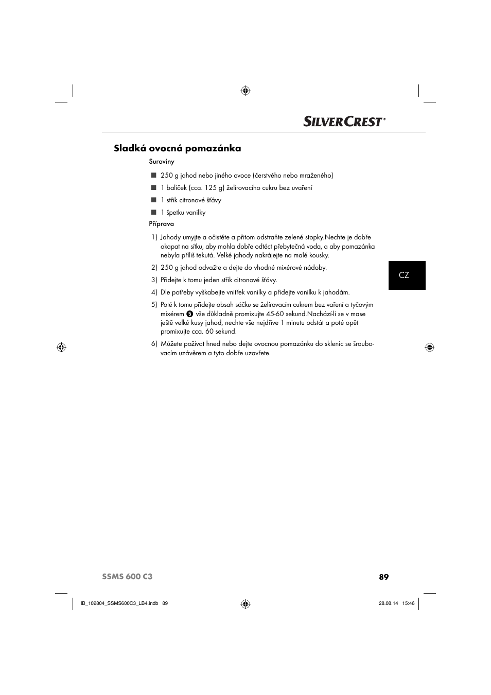 Sladká ovocná pomazánka | Silvercrest SSMS 600 C3 User Manual | Page 92 / 130