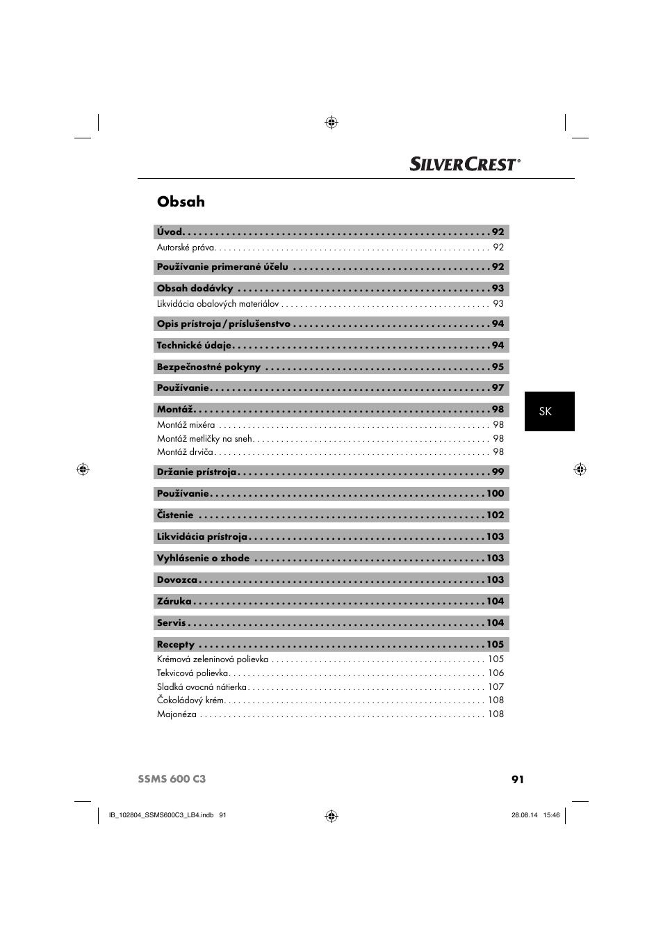 Silvercrest SSMS 600 C3 User Manual | Page 94 / 130