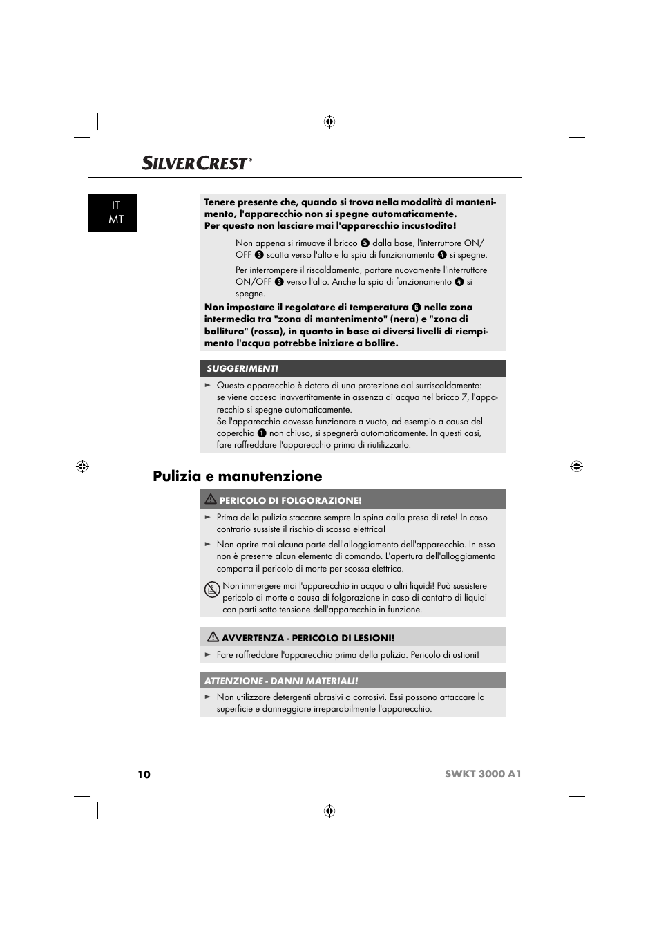 Pulizia e manutenzione, It mt | Silvercrest SWKT 3000 A1 User Manual | Page 13 / 59