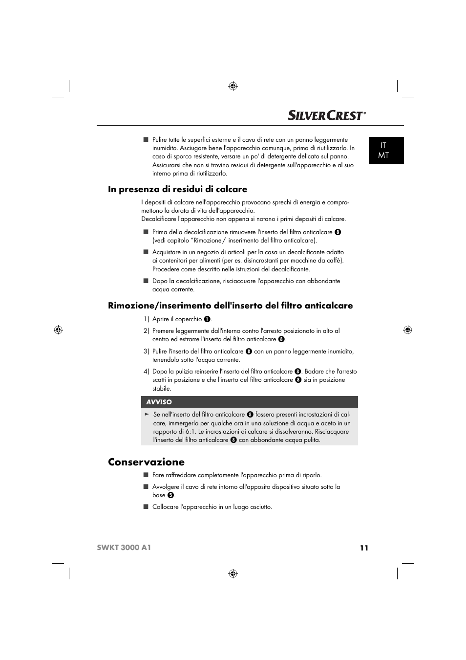 Conservazione, It mt | Silvercrest SWKT 3000 A1 User Manual | Page 14 / 59