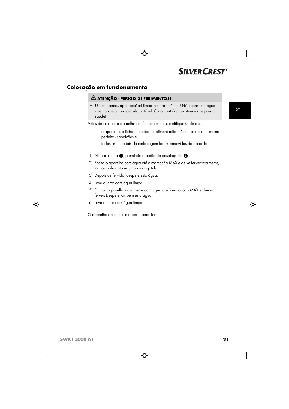 Colocação em funcionamento | Silvercrest SWKT 3000 A1 User Manual | Page 24 / 59