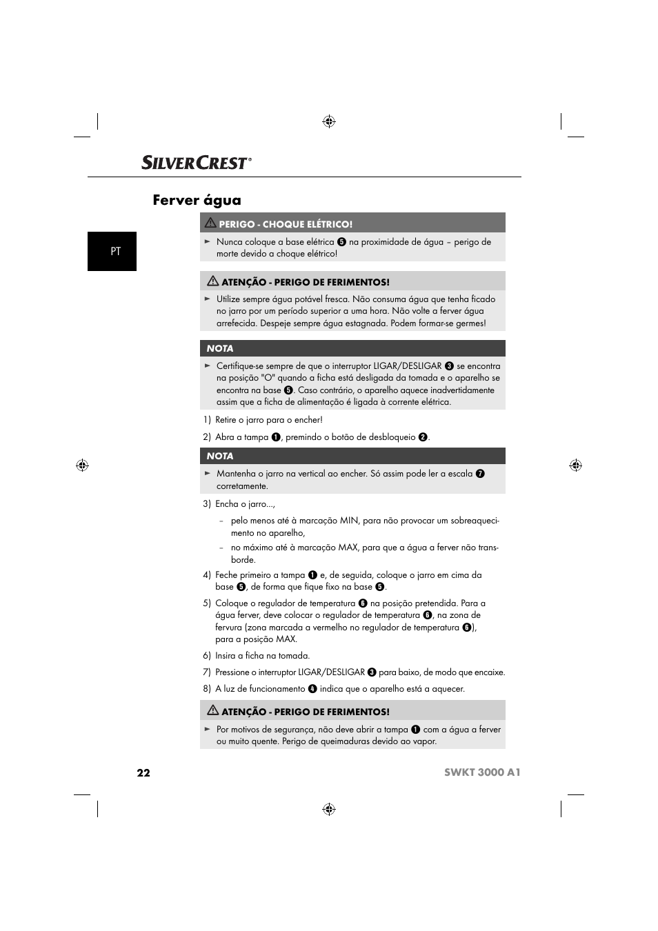 Ferver água | Silvercrest SWKT 3000 A1 User Manual | Page 25 / 59