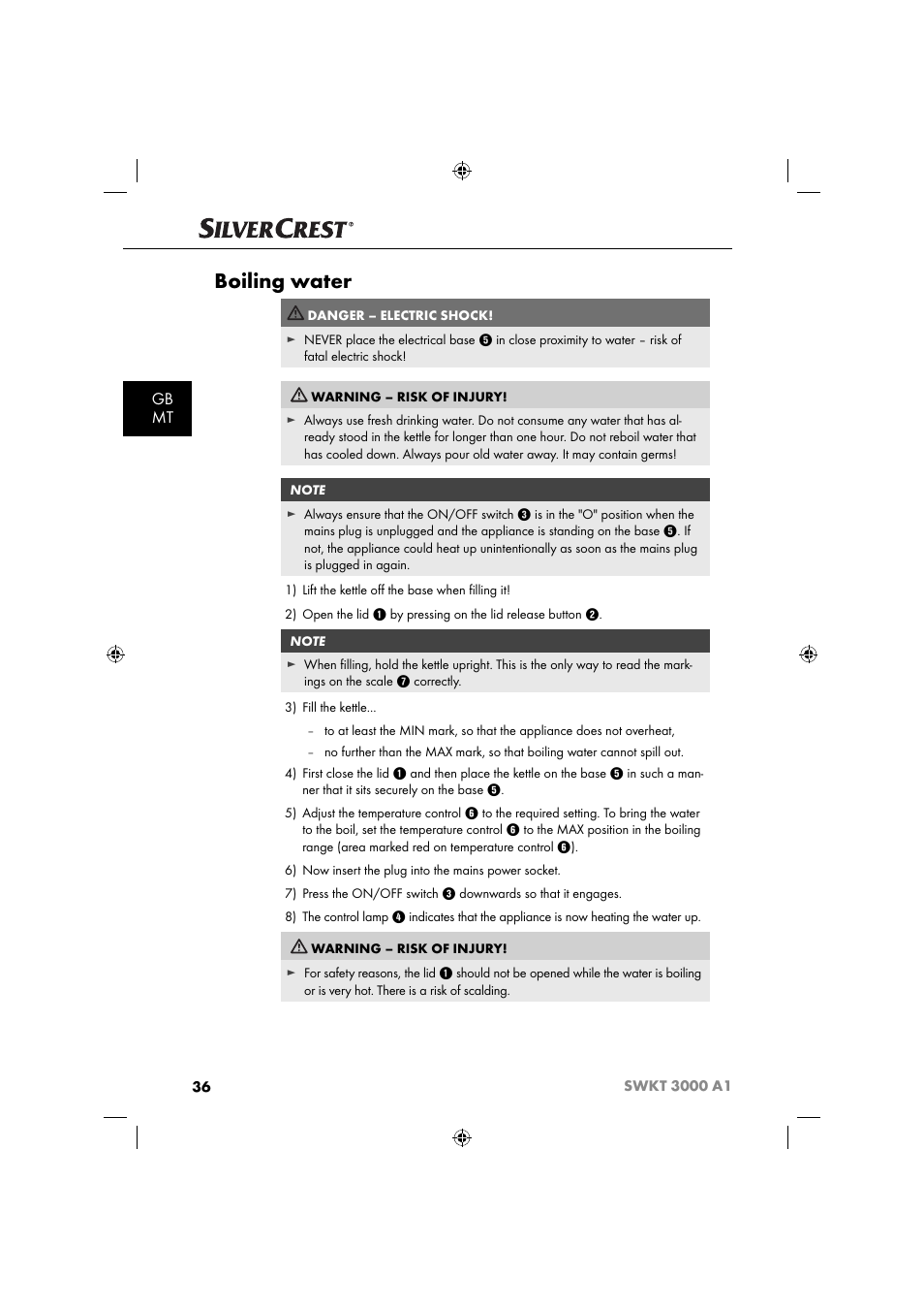 Boiling water, Gb mt | Silvercrest SWKT 3000 A1 User Manual | Page 39 / 59