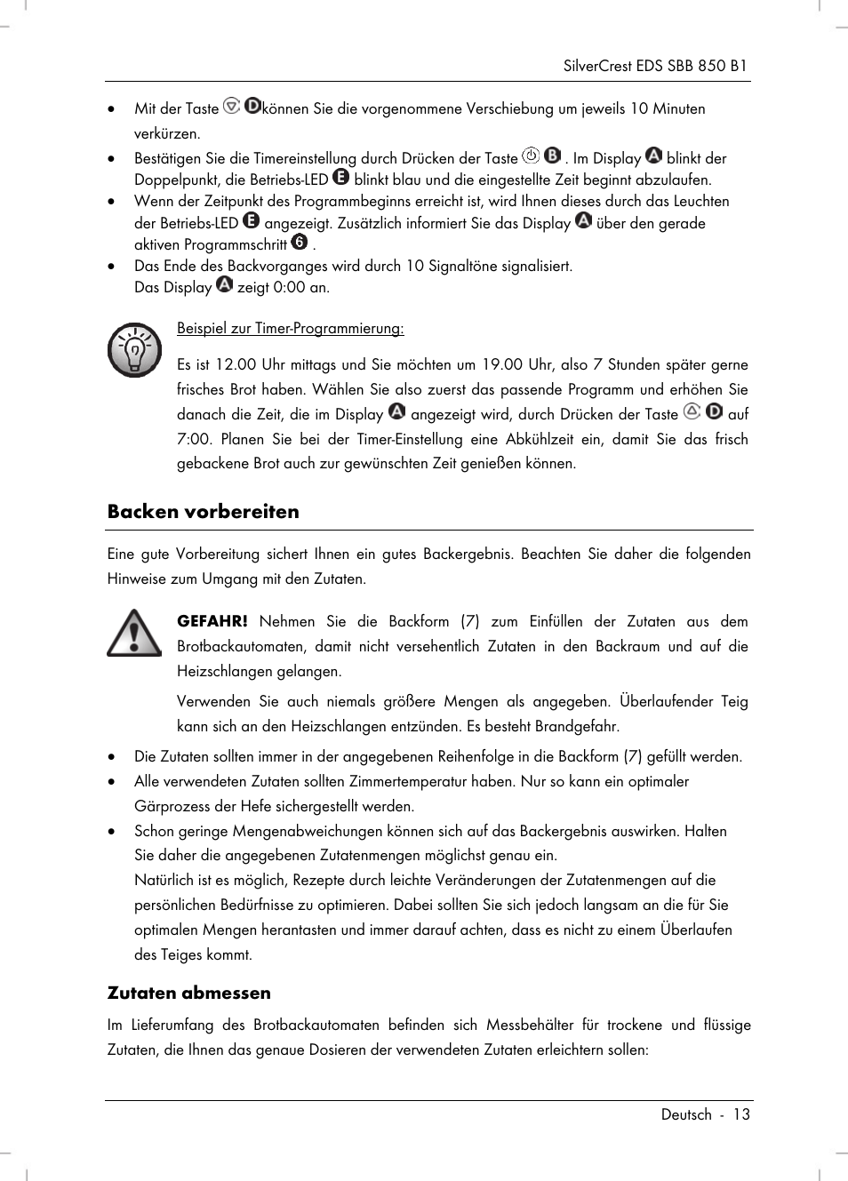 Backen vorbereiten | Silvercrest SBB 850 B1 User Manual | Page 15 / 100