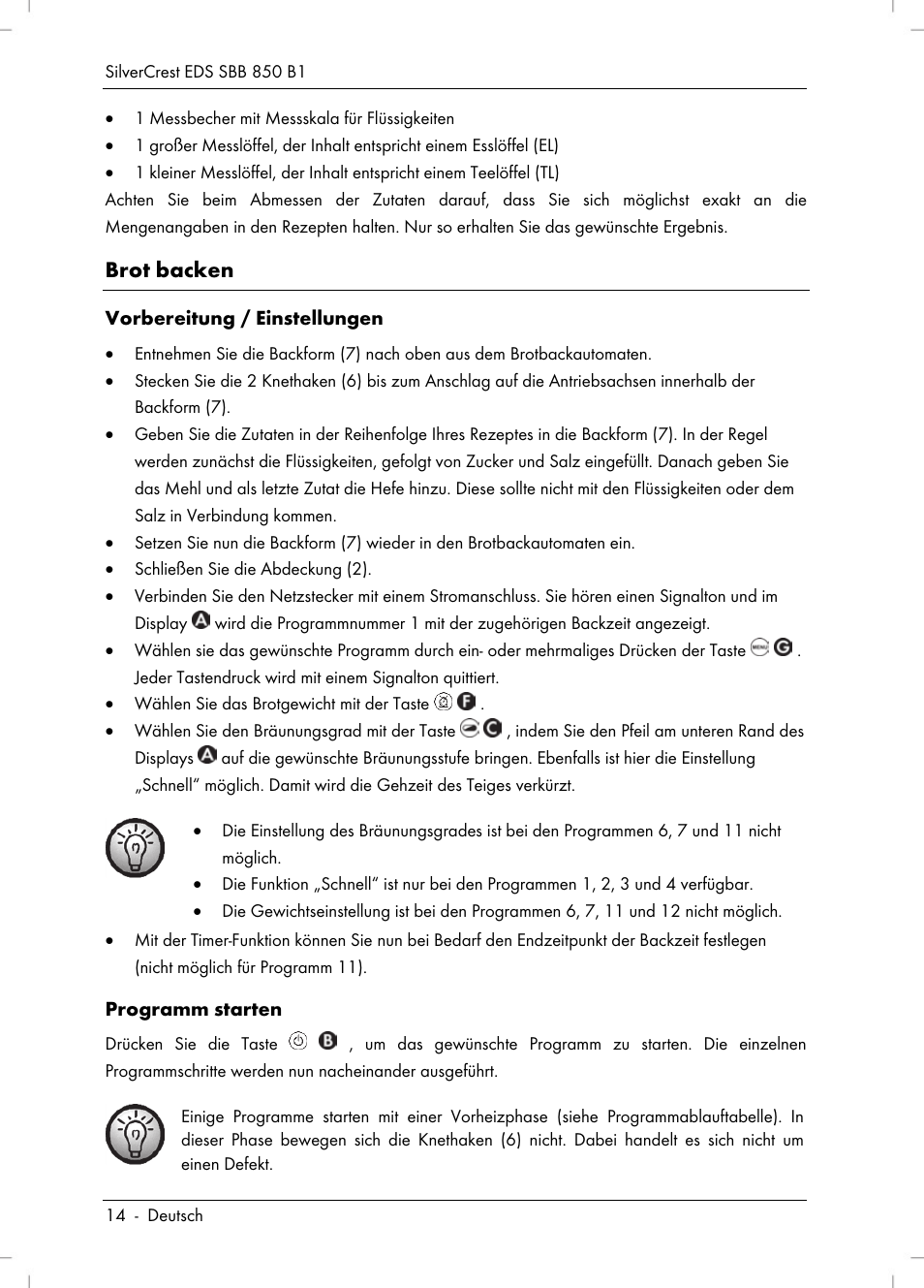 Brot backen | Silvercrest SBB 850 B1 User Manual | Page 16 / 100