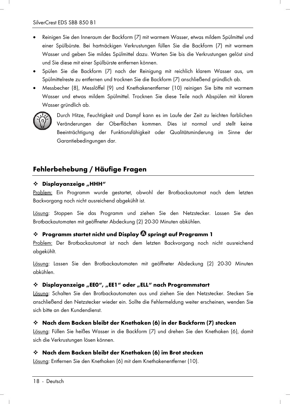 Fehlerbehebung / häufige fragen | Silvercrest SBB 850 B1 User Manual | Page 20 / 100