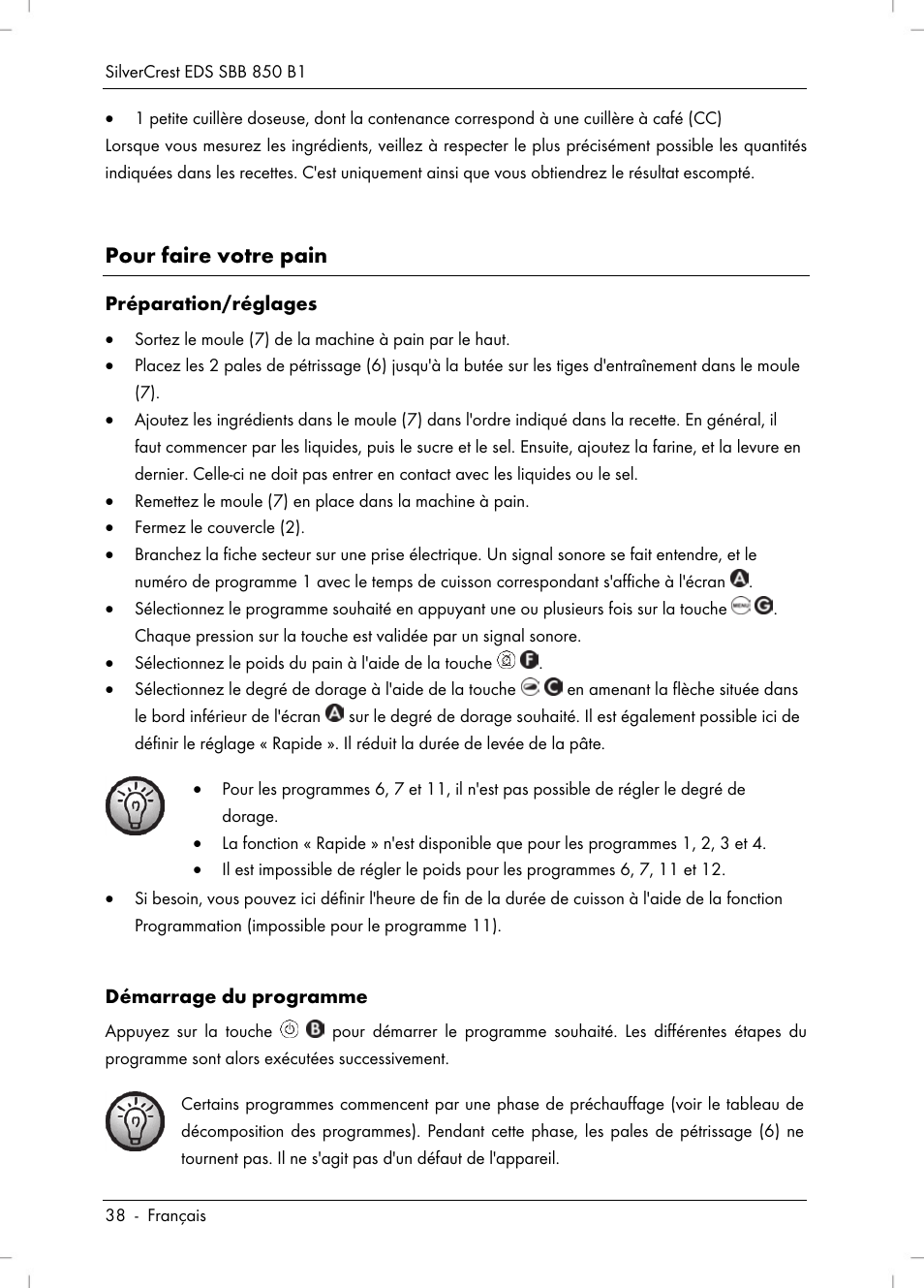Pour faire votre pain | Silvercrest SBB 850 B1 User Manual | Page 40 / 100
