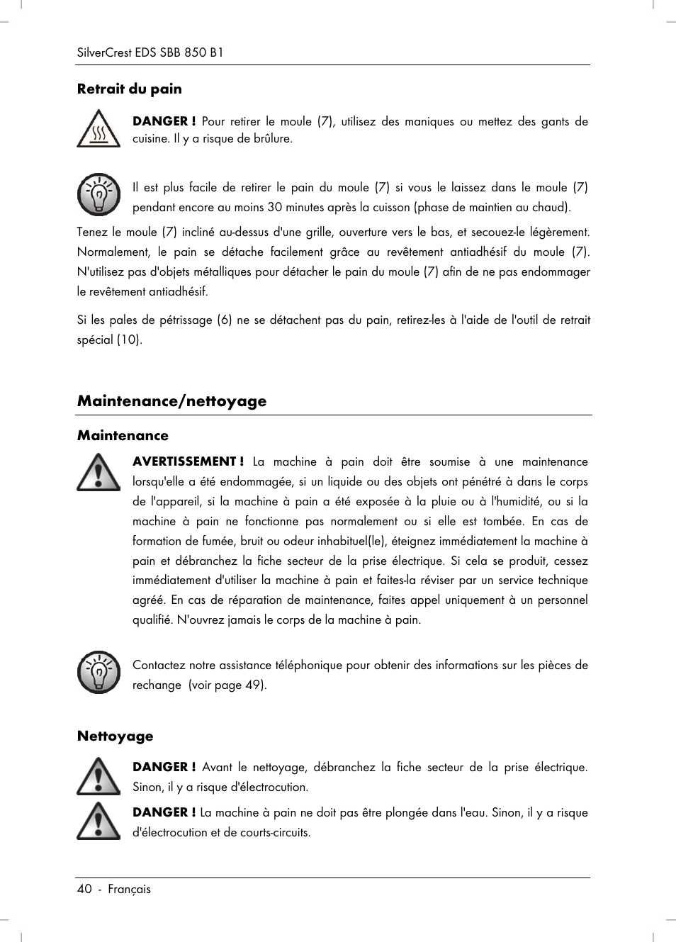 Maintenance/nettoyage | Silvercrest SBB 850 B1 User Manual | Page 42 / 100