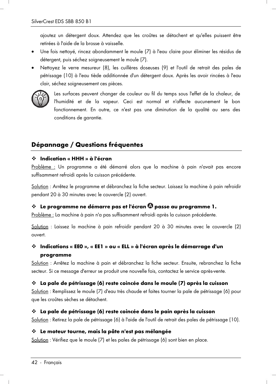 Dépannage / questions fréquentes | Silvercrest SBB 850 B1 User Manual | Page 44 / 100