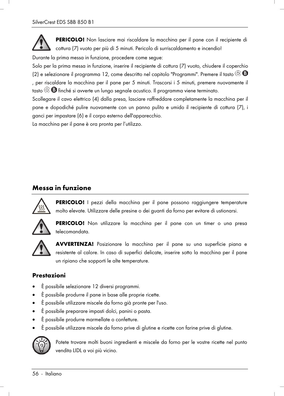 Messa in funzione | Silvercrest SBB 850 B1 User Manual | Page 58 / 100