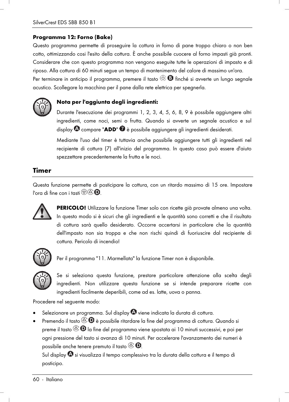 Timer | Silvercrest SBB 850 B1 User Manual | Page 62 / 100