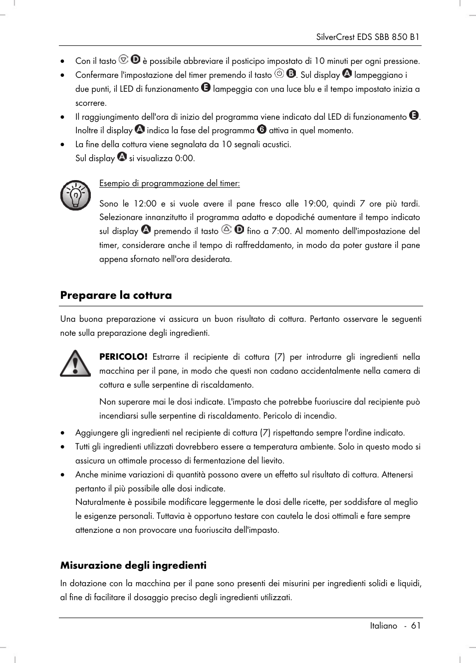 Preparare la cottura | Silvercrest SBB 850 B1 User Manual | Page 63 / 100