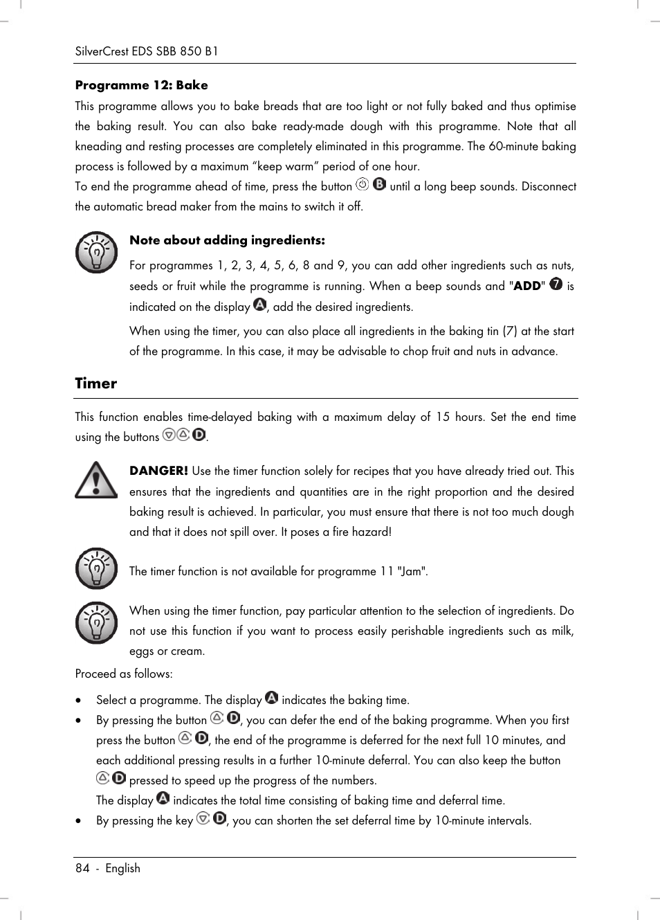 Timer | Silvercrest SBB 850 B1 User Manual | Page 86 / 100