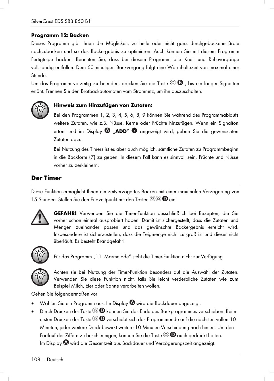 Der timer | Silvercrest SBB 850 B1 User Manual | Page 110 / 124