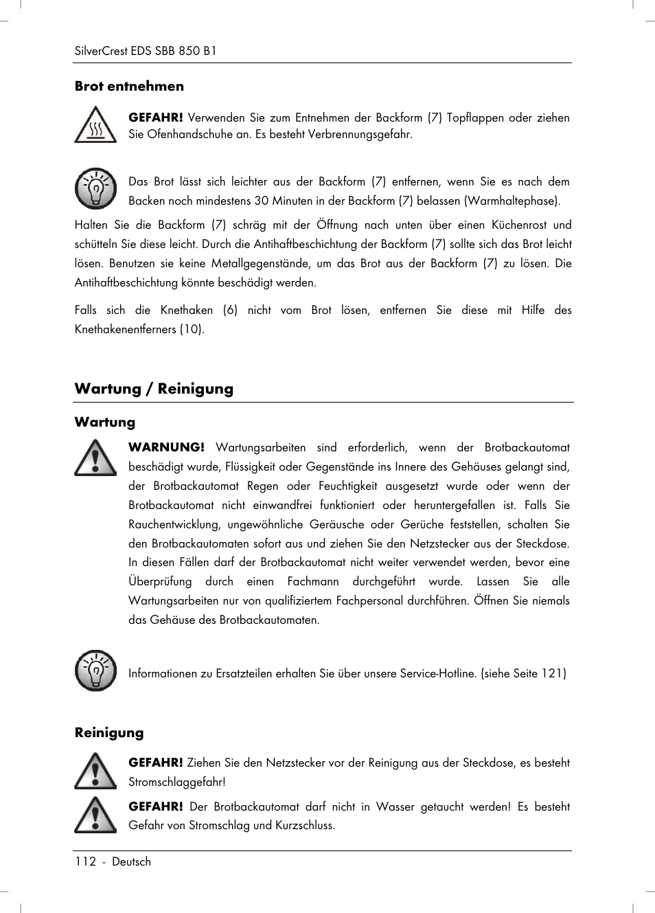 Wartung / reinigung | Silvercrest SBB 850 B1 User Manual | Page 114 / 124