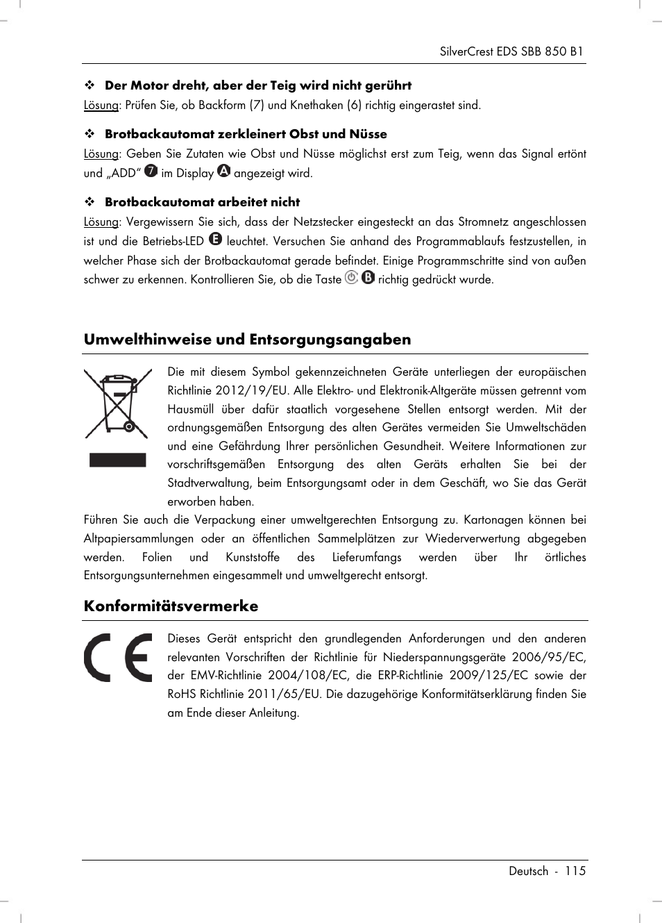 Umwelthinweise und entsorgungsangaben, Konformitätsvermerke | Silvercrest SBB 850 B1 User Manual | Page 117 / 124