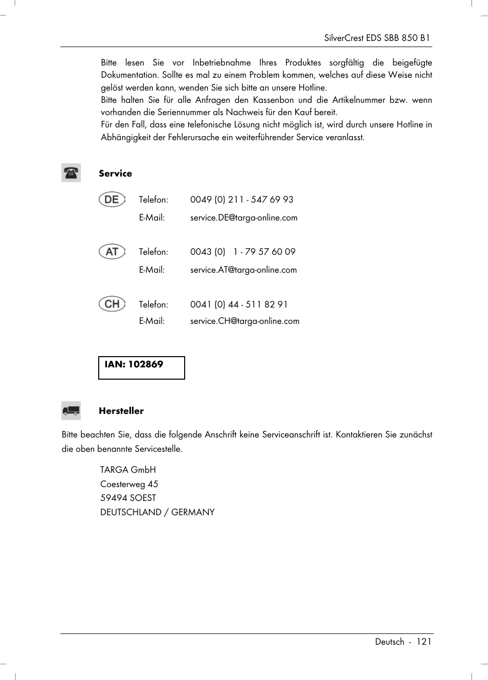 Silvercrest SBB 850 B1 User Manual | Page 123 / 124
