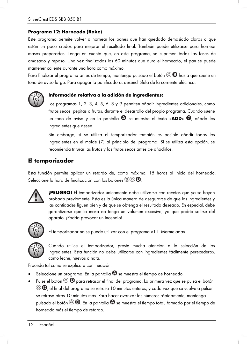 El temporizador | Silvercrest SBB 850 B1 User Manual | Page 14 / 124