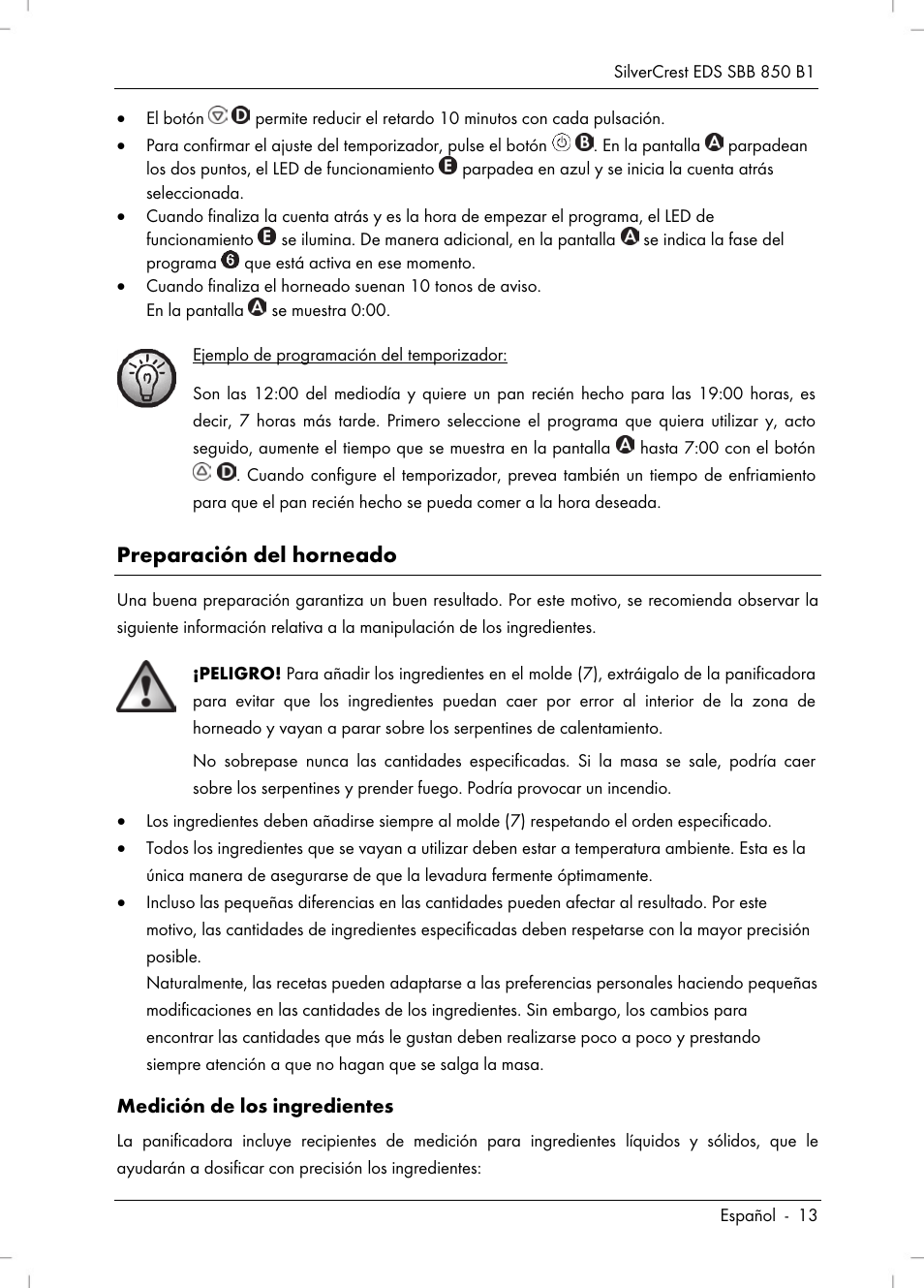 Preparación del horneado | Silvercrest SBB 850 B1 User Manual | Page 15 / 124
