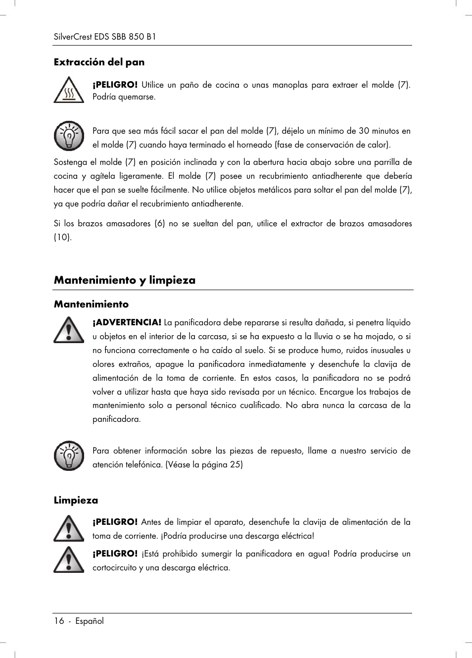 Mantenimiento y limpieza | Silvercrest SBB 850 B1 User Manual | Page 18 / 124