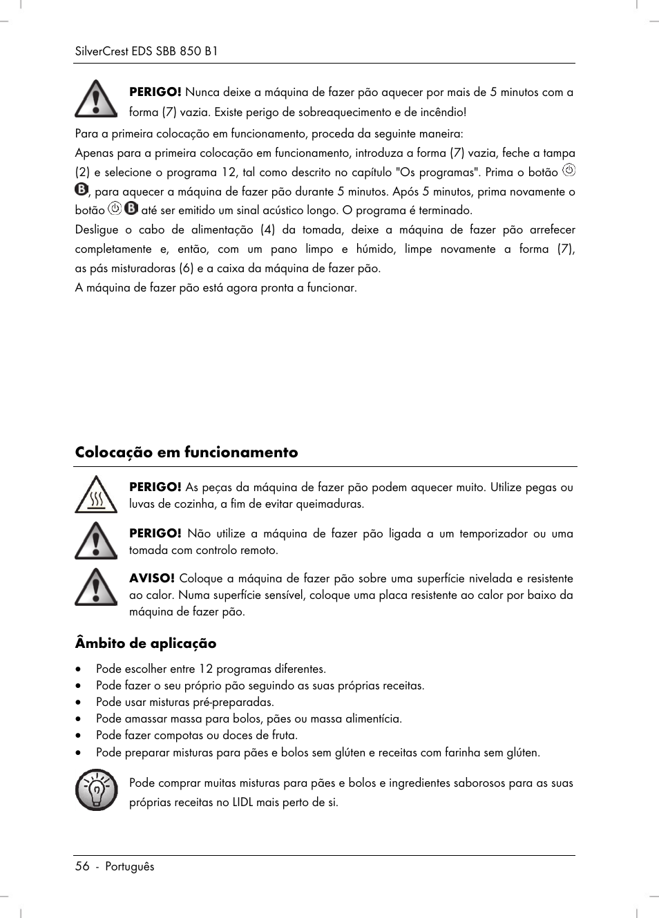 Colocação em funcionamento | Silvercrest SBB 850 B1 User Manual | Page 58 / 124