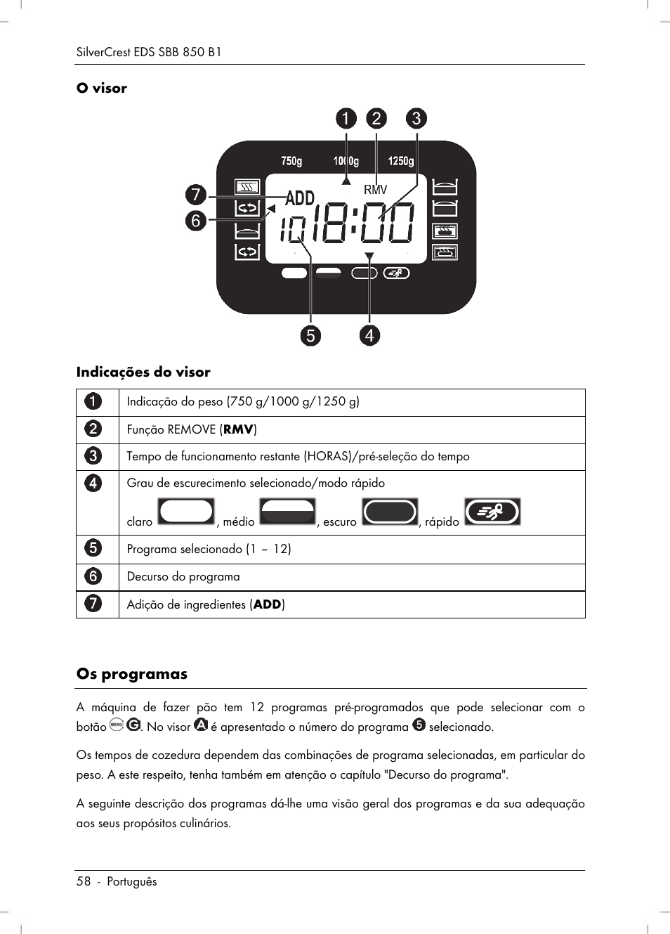 Os programas | Silvercrest SBB 850 B1 User Manual | Page 60 / 124