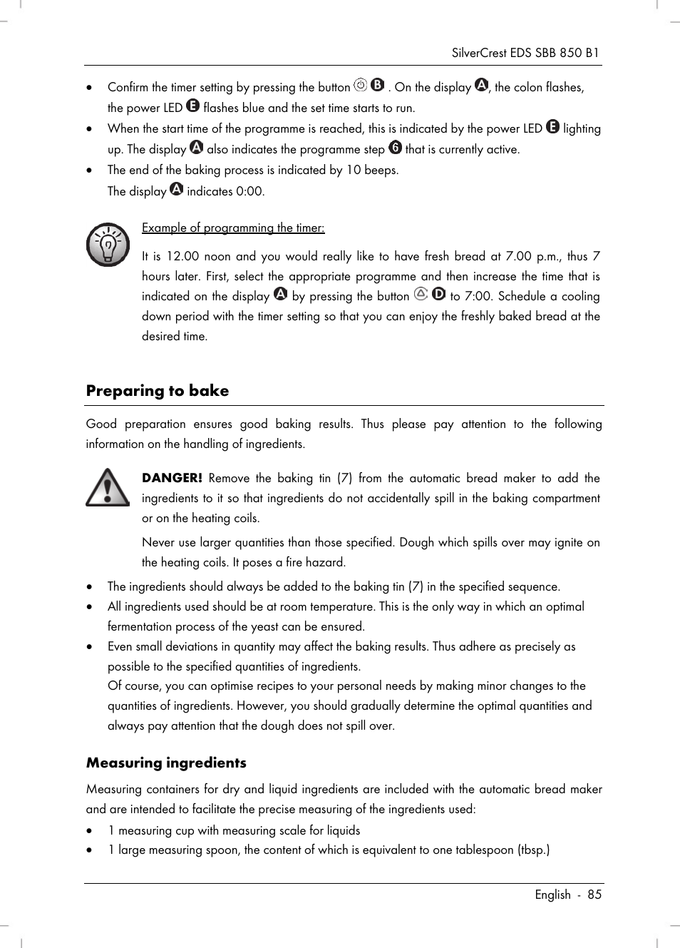 Preparing to bake | Silvercrest SBB 850 B1 User Manual | Page 87 / 124