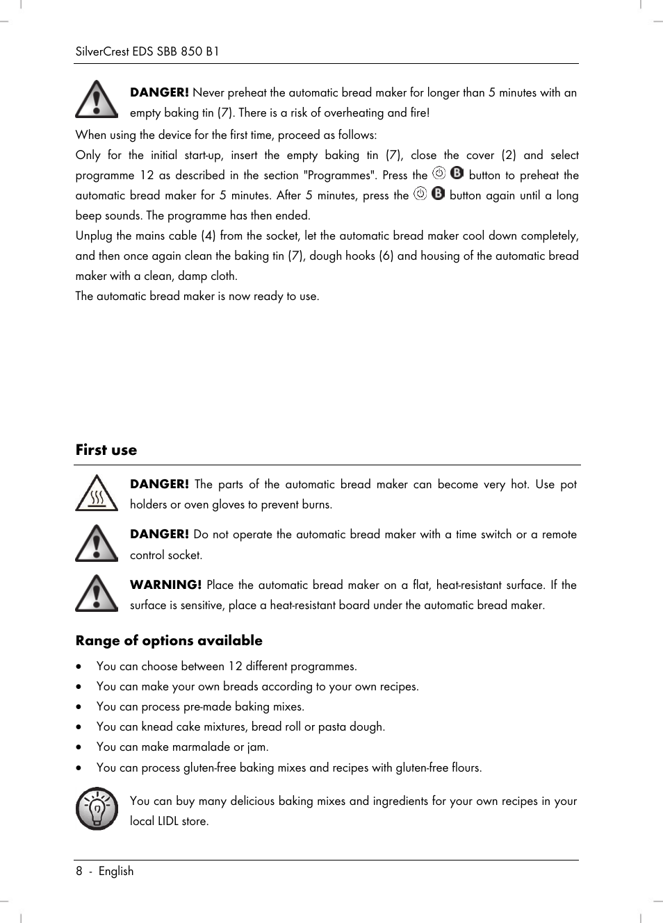 First use | Silvercrest SBB 850 B1 User Manual | Page 10 / 172