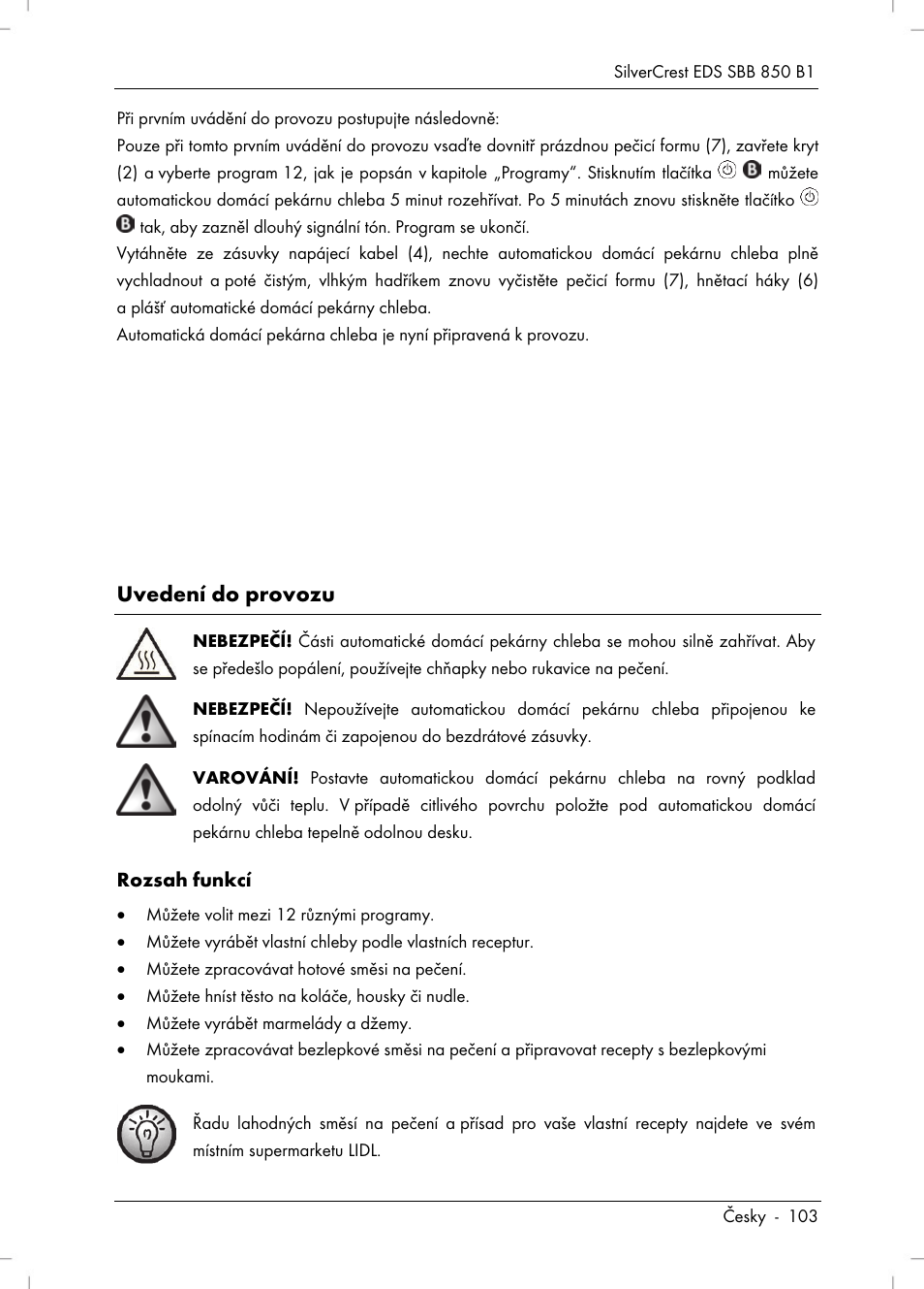 Uvedení do provozu | Silvercrest SBB 850 B1 User Manual | Page 105 / 172