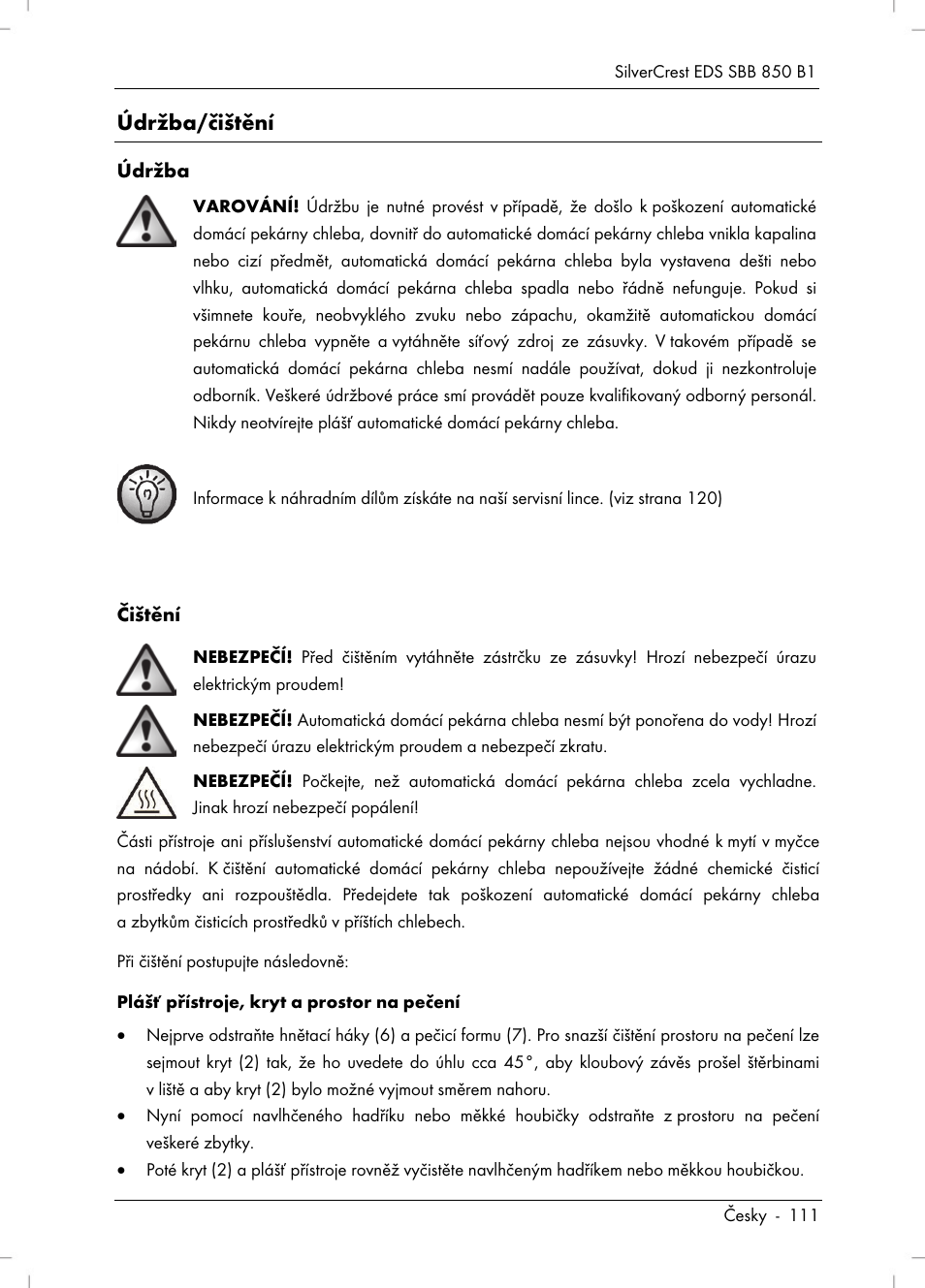 Údržba/čištění | Silvercrest SBB 850 B1 User Manual | Page 113 / 172