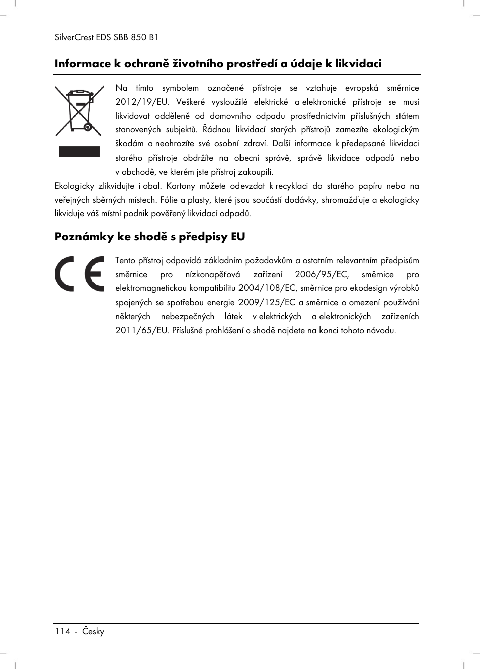 Poznámky ke shodě s předpisy eu | Silvercrest SBB 850 B1 User Manual | Page 116 / 172