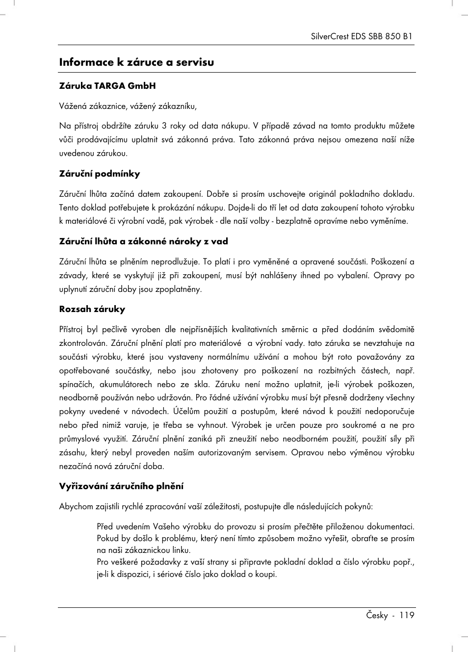 Informace k záruce a servisu | Silvercrest SBB 850 B1 User Manual | Page 121 / 172