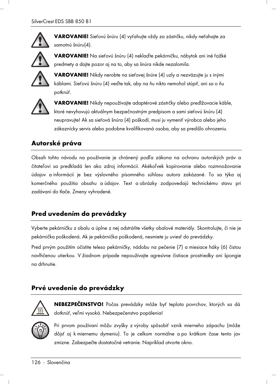 Autorské práva, Pred uvedením do prevádzky, Prvé uvedenie do prevádzky | Silvercrest SBB 850 B1 User Manual | Page 128 / 172