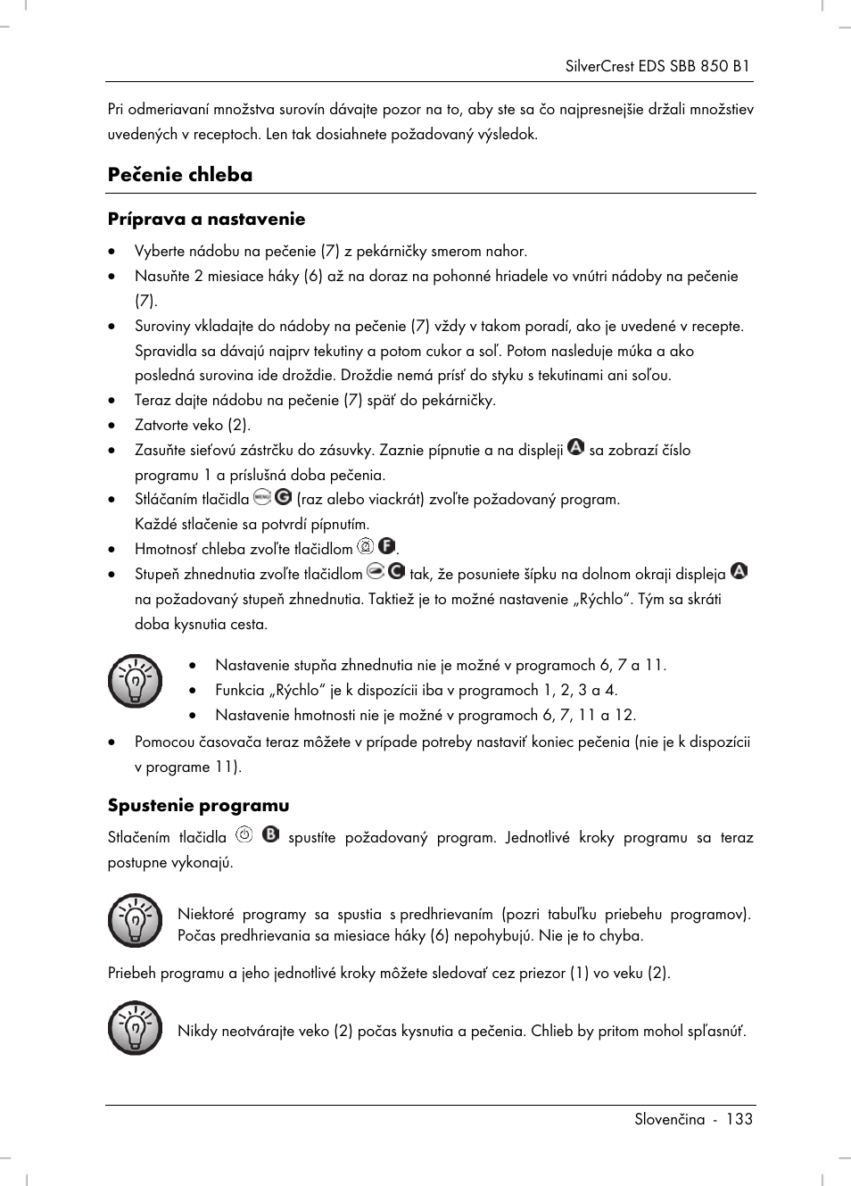 Pečenie chleba | Silvercrest SBB 850 B1 User Manual | Page 135 / 172