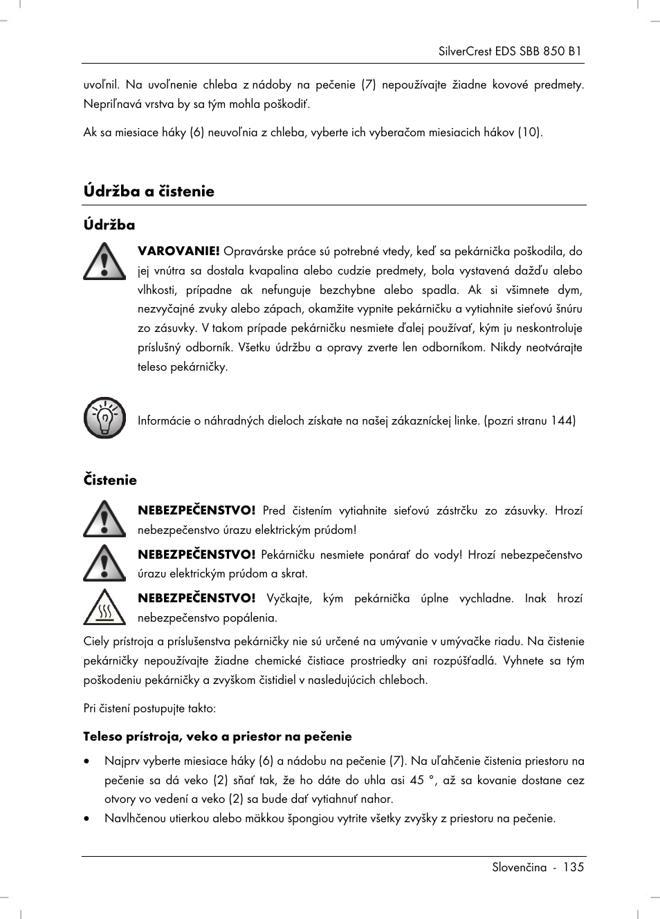Údržba a čistenie | Silvercrest SBB 850 B1 User Manual | Page 137 / 172