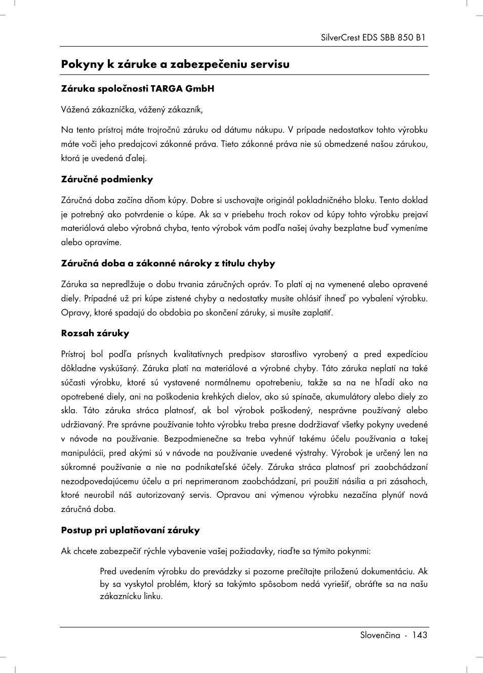 Pokyny k záruke a zabezpečeniu servisu | Silvercrest SBB 850 B1 User Manual | Page 145 / 172