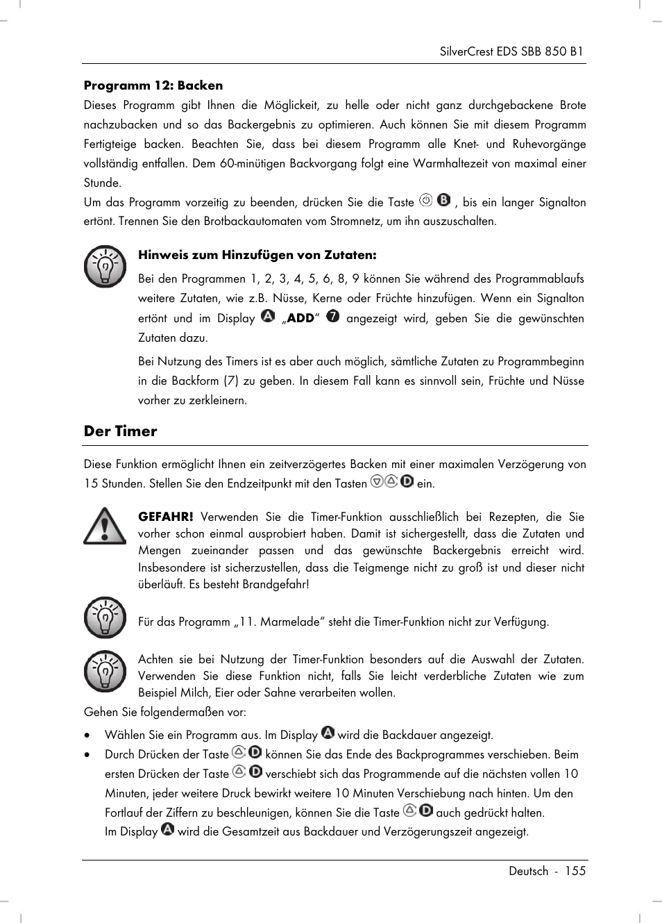 Der timer | Silvercrest SBB 850 B1 User Manual | Page 157 / 172