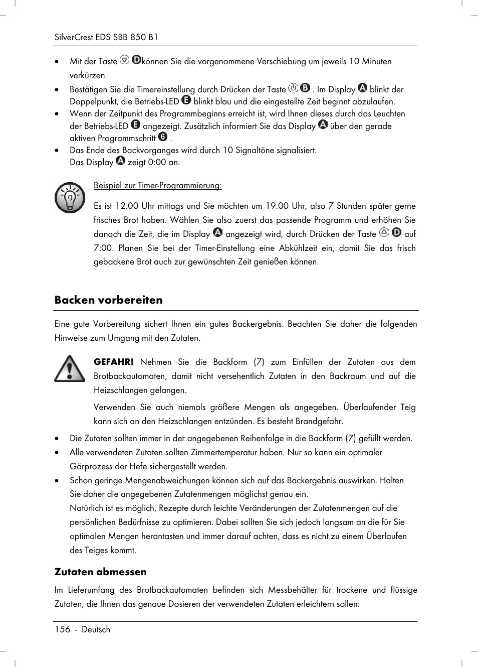 Backen vorbereiten | Silvercrest SBB 850 B1 User Manual | Page 158 / 172