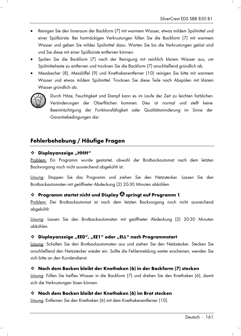 Fehlerbehebung / häufige fragen | Silvercrest SBB 850 B1 User Manual | Page 163 / 172