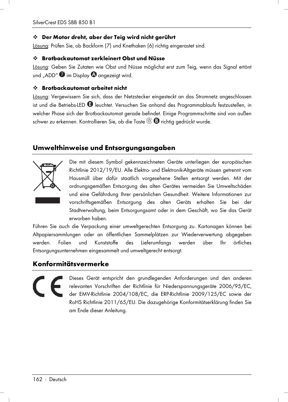 Umwelthinweise und entsorgungsangaben, Konformitätsvermerke | Silvercrest SBB 850 B1 User Manual | Page 164 / 172